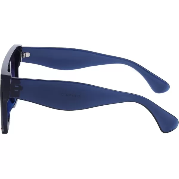 FEISEDY Square Oversized Sunglasses Women Men Trendy Thick Frame Flat Top Shield Rimless Shades B2798004 Transparent Blue FrameGray Gradient Lens
