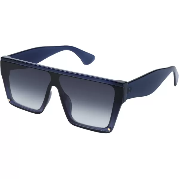 FEISEDY Square Oversized Sunglasses Women Men Trendy Thick Frame Flat Top Shield Rimless Shades B2798004 Transparent Blue FrameGray Gradient Lens