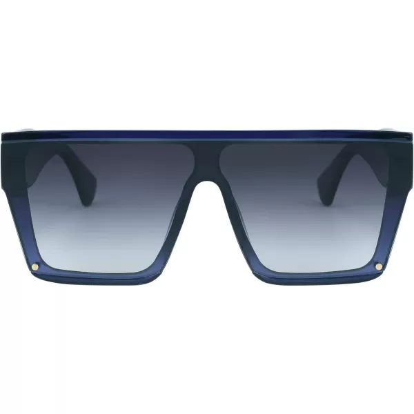 FEISEDY Square Oversized Sunglasses Women Men Trendy Thick Frame Flat Top Shield Rimless Shades B2798004 Transparent Blue FrameGray Gradient Lens