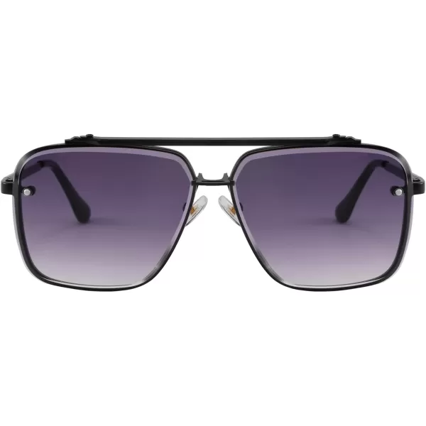 FEISEDY Sunglasses Fashion Square Pilot Sunglasses Vintage Metal Gradient Glasses for Men and Women B4104Black FrameGradient Grey Lens