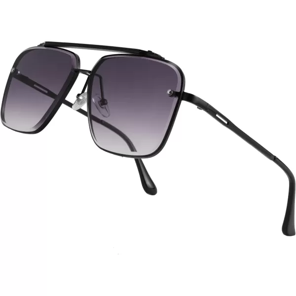 FEISEDY Sunglasses Fashion Square Pilot Sunglasses Vintage Metal Gradient Glasses for Men and Women B4104Black FrameGradient Grey Lens
