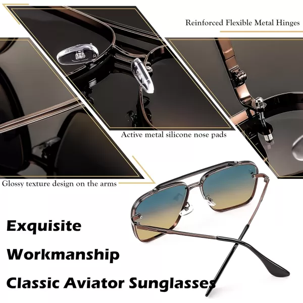 FEISEDY Sunglasses Fashion Square Pilot Sunglasses Vintage Metal Gradient Glasses for Men and Women B4104Bronze FrameBlue Yellow Lens