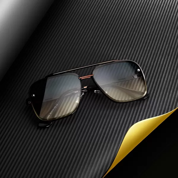 FEISEDY Sunglasses Fashion Square Pilot Sunglasses Vintage Metal Gradient Glasses for Men and Women B4104Bronze FrameBlue Yellow Lens