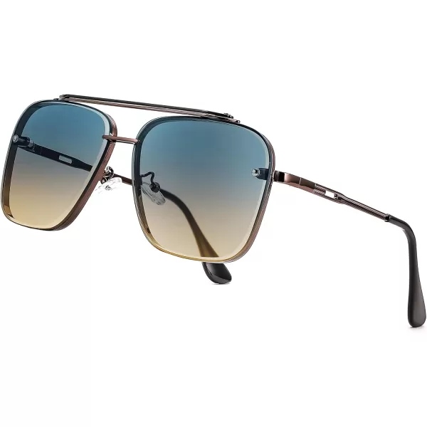 FEISEDY Sunglasses Fashion Square Pilot Sunglasses Vintage Metal Gradient Glasses for Men and Women B4104Bronze FrameBlue Yellow Lens