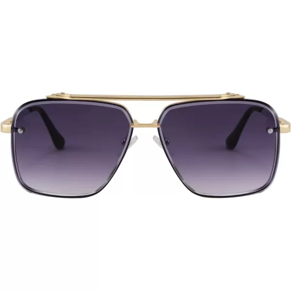 FEISEDY Sunglasses Fashion Square Pilot Sunglasses Vintage Metal Gradient Glasses for Men and Women B4104Gold FrameGradient Grey Lens
