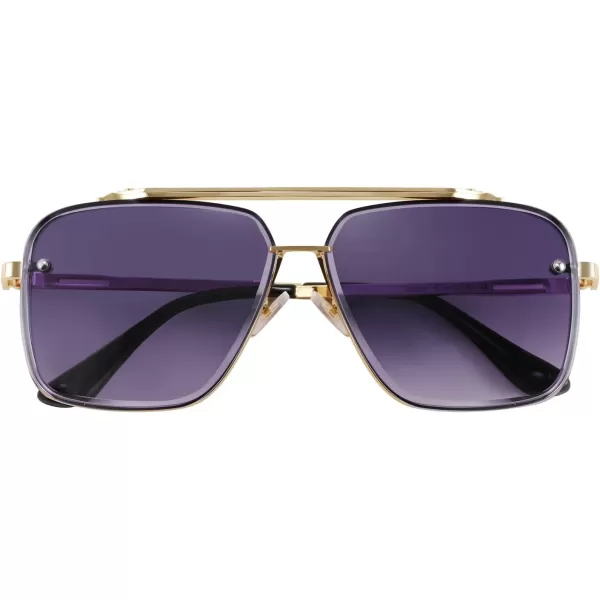 FEISEDY Sunglasses Fashion Square Pilot Sunglasses Vintage Metal Gradient Glasses for Men and Women B4104Gold FrameGradient Grey Lens