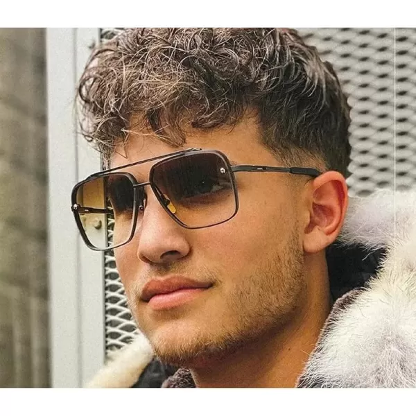 FEISEDY Sunglasses Fashion Square Pilot Sunglasses Vintage Metal Gradient Glasses for Men and Women B4104Gold FrameGradient Tea Lens