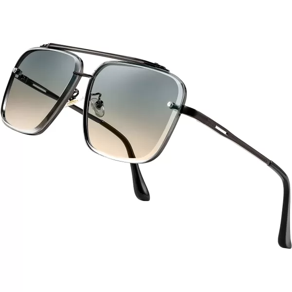 FEISEDY Sunglasses Fashion Square Pilot Sunglasses Vintage Metal Gradient Glasses for Men and Women B4104Gun BlackframeBlue Yellow Lens