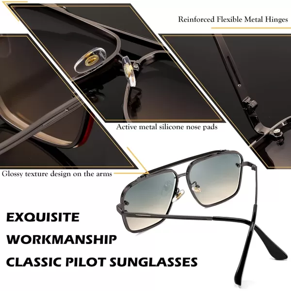 FEISEDY Sunglasses Fashion Square Pilot Sunglasses Vintage Metal Gradient Glasses for Men and Women B4104Gun BlackframeBlue Yellow Lens