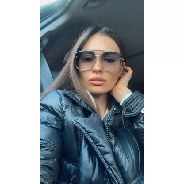FEISEDY Sunglasses Fashion Square Pilot Sunglasses Vintage Metal Gradient Glasses for Men and Women B4104Gun BlackframeBlue Yellow Lens