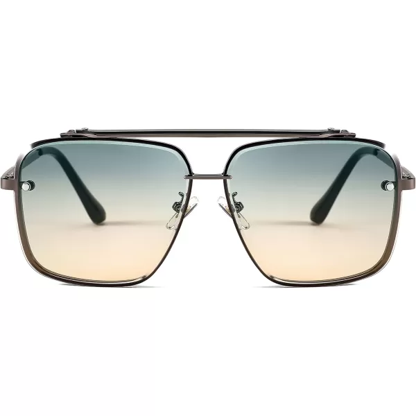 FEISEDY Sunglasses Fashion Square Pilot Sunglasses Vintage Metal Gradient Glasses for Men and Women B4104Gun BlackframeBlue Yellow Lens