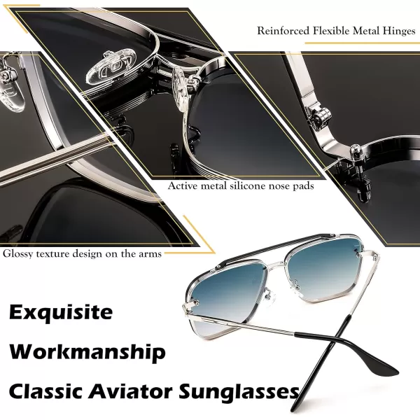 FEISEDY Sunglasses Fashion Square Pilot Sunglasses Vintage Metal Gradient Glasses for Men and Women B4104Sliver FrameBlue Lens