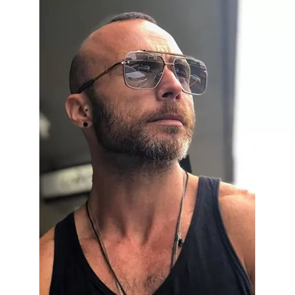 FEISEDY Sunglasses Fashion Square Pilot Sunglasses Vintage Metal Gradient Glasses for Men and Women B4104Sliver FrameBlue Lens