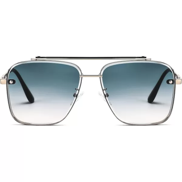 FEISEDY Sunglasses Fashion Square Pilot Sunglasses Vintage Metal Gradient Glasses for Men and Women B4104Sliver FrameBlue Lens