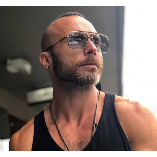 FEISEDY Sunglasses Fashion Square Pilot Sunglasses Vintage Metal Gradient Glasses for Men and Women B4104Sliver FrameGradient Blue Lens