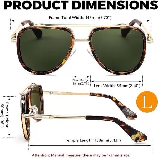 FEISEDY Sunglasses Men Aviator 70s Vintage Classic Square Frame UV400 Sun Glasses Driving Fishing Golf Hiking B0036Dark Green Lenses 04