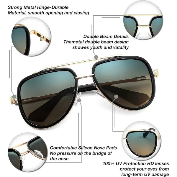 FEISEDY Sunglasses Men Aviator 70s Vintage Classic Square Frame UV400 Sun Glasses Driving Fishing Golf Hiking B0036Gradient Greenyellow Lenses 05