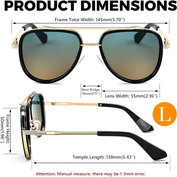 FEISEDY Sunglasses Men Aviator 70s Vintage Classic Square Frame UV400 Sun Glasses Driving Fishing Golf Hiking B0036Gradient Greenyellow Lenses 05