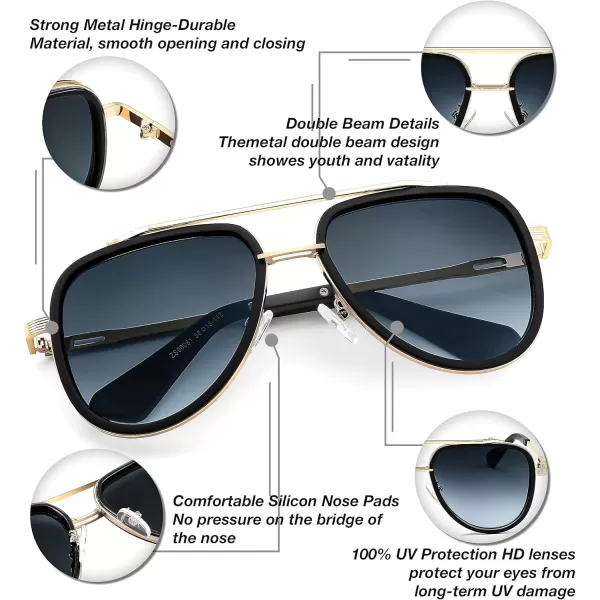FEISEDY Sunglasses Men Aviator 70s Vintage Classic Square Frame UV400 Sun Glasses Driving Fishing Golf Hiking B0036Gradient Grey Lens 02