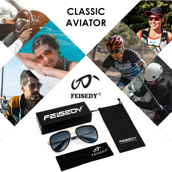 FEISEDY Sunglasses Men Aviator 70s Vintage Classic Square Frame UV400 Sun Glasses Driving Fishing Golf Hiking B0036Gradient Grey Lens 02