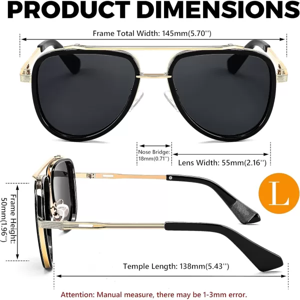 FEISEDY Sunglasses Men Aviator 70s Vintage Classic Square Frame UV400 Sun Glasses Driving Fishing Golf Hiking B0036Grey Lens 01
