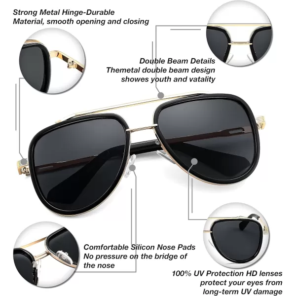 FEISEDY Sunglasses Men Aviator 70s Vintage Classic Square Frame UV400 Sun Glasses Driving Fishing Golf Hiking B0036Grey Lens 01
