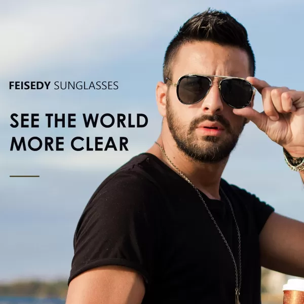 FEISEDY Sunglasses Men Aviator 70s Vintage Classic Square Frame UV400 Sun Glasses Driving Fishing Golf Hiking B0036Tea Lens 03
