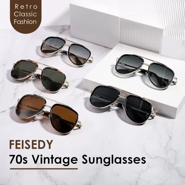 FEISEDY Sunglasses Men Aviator 70s Vintage Classic Square Frame UV400 Sun Glasses Driving Fishing Golf Hiking B0036Tea Lens 03