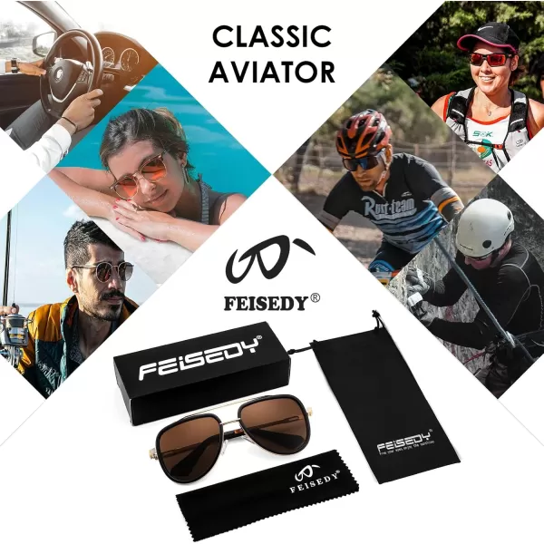 FEISEDY Sunglasses Men Aviator 70s Vintage Classic Square Frame UV400 Sun Glasses Driving Fishing Golf Hiking B0036Tea Lens 03