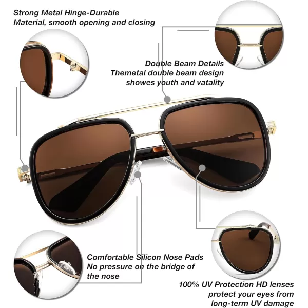 FEISEDY Sunglasses Men Aviator 70s Vintage Classic Square Frame UV400 Sun Glasses Driving Fishing Golf Hiking B0036Tea Lens 03