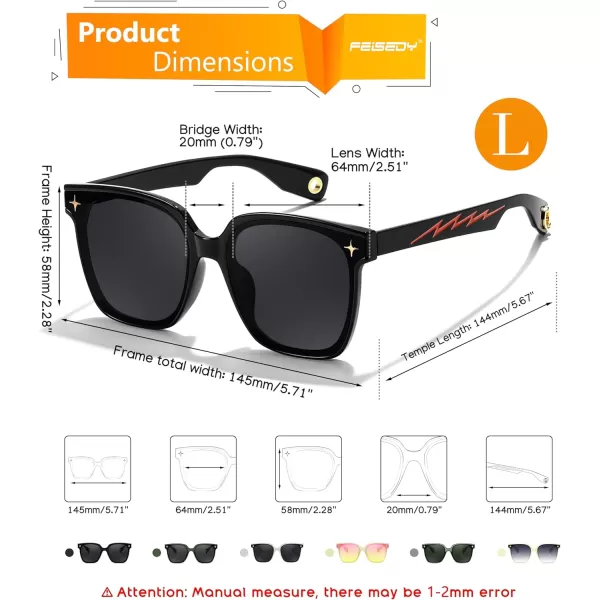FEISEDY Trendy Oversized Sunglasses Women Shiny Square Vintage Cute Simple Men Sun Glasses UV400 B0131Black Frame  Grey Lens
