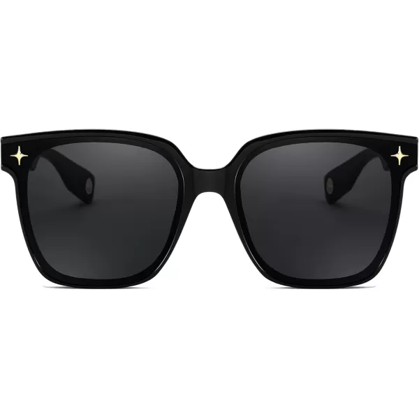 FEISEDY Trendy Oversized Sunglasses Women Shiny Square Vintage Cute Simple Men Sun Glasses UV400 B0131Black Frame  Grey Lens