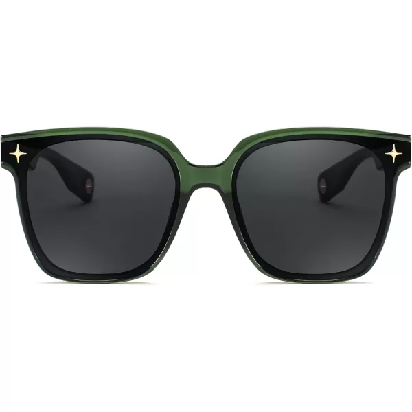 FEISEDY Trendy Oversized Sunglasses Women Shiny Square Vintage Cute Simple Men Sun Glasses UV400 B0131Dark Green Frame  Grey Lens