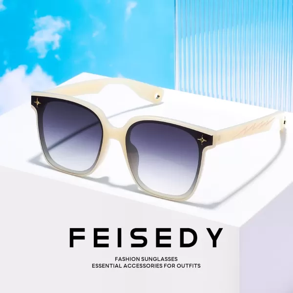 FEISEDY Trendy Oversized Sunglasses Women Shiny Square Vintage Cute Simple Men Sun Glasses UV400 B0131Jelly White Frame  Gradual Grey Lens