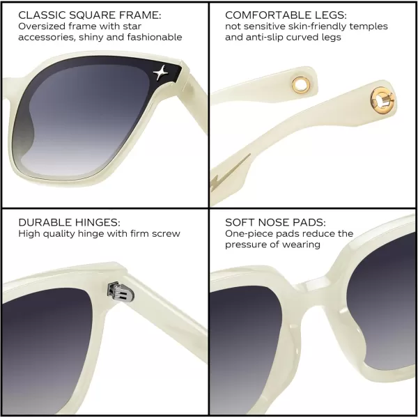 FEISEDY Trendy Oversized Sunglasses Women Shiny Square Vintage Cute Simple Men Sun Glasses UV400 B0131Jelly White Frame  Gradual Grey Lens