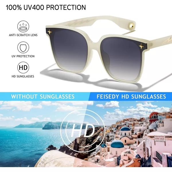 FEISEDY Trendy Oversized Sunglasses Women Shiny Square Vintage Cute Simple Men Sun Glasses UV400 B0131Jelly White Frame  Gradual Grey Lens