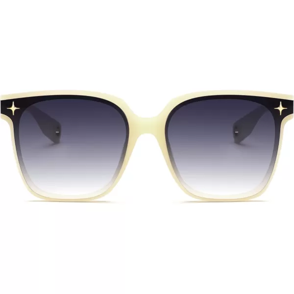 FEISEDY Trendy Oversized Sunglasses Women Shiny Square Vintage Cute Simple Men Sun Glasses UV400 B0131Jelly White Frame  Gradual Grey Lens
