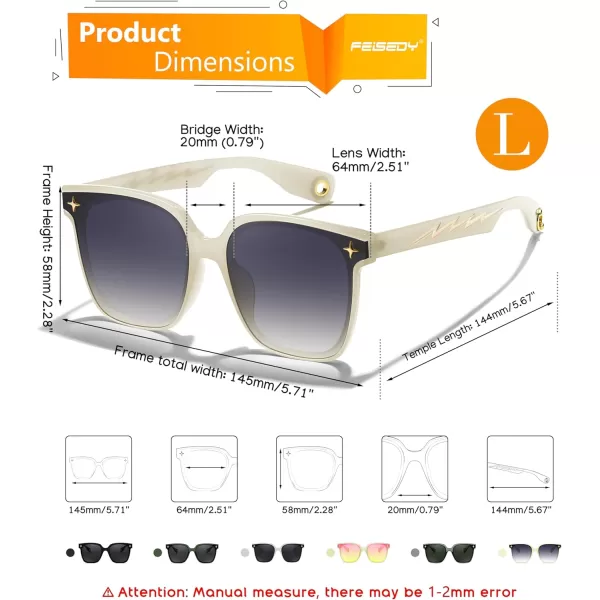 FEISEDY Trendy Oversized Sunglasses Women Shiny Square Vintage Cute Simple Men Sun Glasses UV400 B0131Jelly White Frame  Gradual Grey Lens