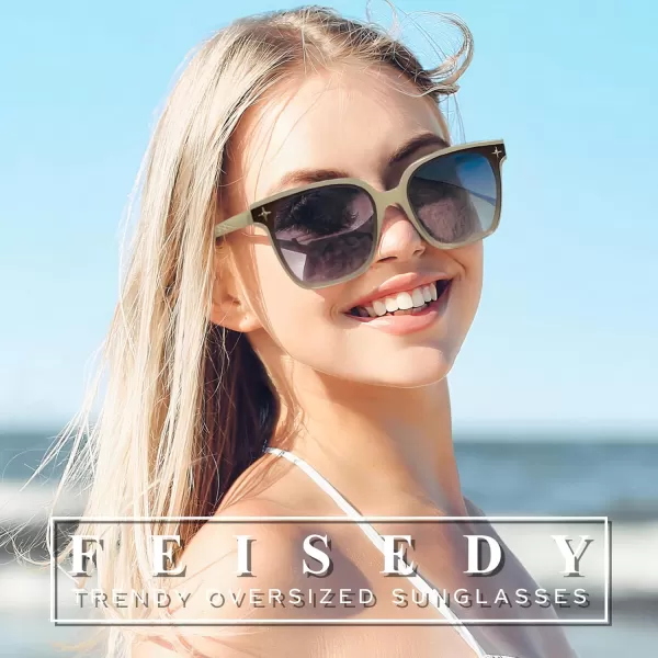 FEISEDY Trendy Oversized Sunglasses Women Shiny Square Vintage Cute Simple Men Sun Glasses UV400 B0131Jelly White Frame  Gradual Grey Lens