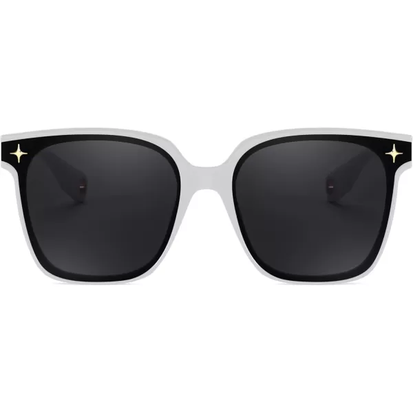 FEISEDY Trendy Oversized Sunglasses Women Shiny Square Vintage Cute Simple Men Sun Glasses UV400 B0131White Frame  Grey Lens