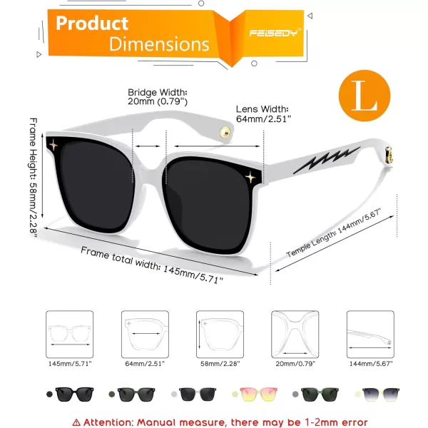 FEISEDY Trendy Oversized Sunglasses Women Shiny Square Vintage Cute Simple Men Sun Glasses UV400 B0131White Frame  Grey Lens