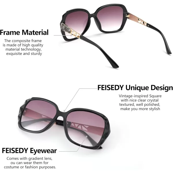 FEISEDY Women Square Reading Sunglasses Sparkling Composite Shiny Frame Sun Reader Glasses B2923Black