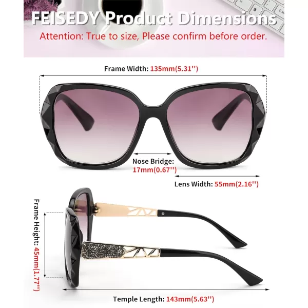 FEISEDY Women Square Reading Sunglasses Sparkling Composite Shiny Frame Sun Reader Glasses B2923Black