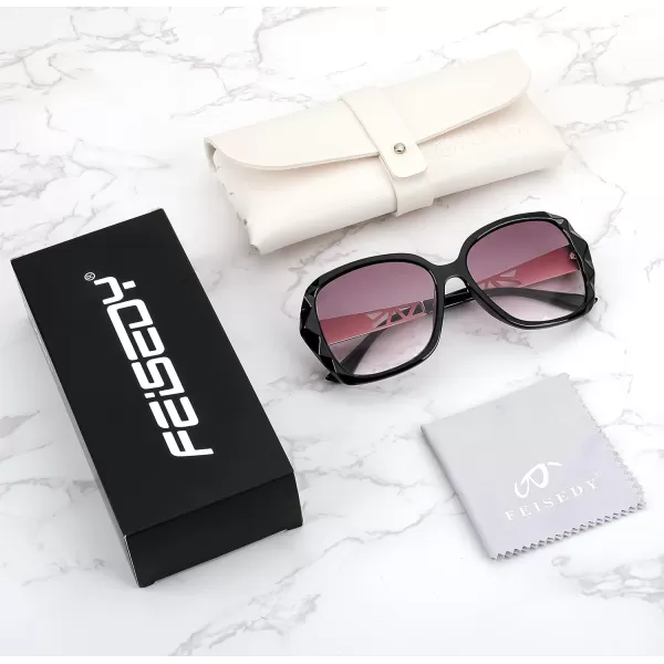 FEISEDY Women Square Reading Sunglasses Sparkling Composite Shiny Frame Sun Reader Glasses B2923Black