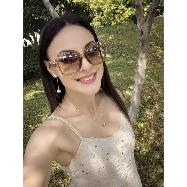 FEISEDY Women Square Reading Sunglasses Sparkling Composite Shiny Frame Sun Reader Glasses B2923Champagne