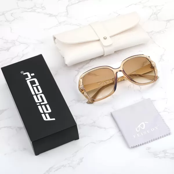 FEISEDY Women Square Reading Sunglasses Sparkling Composite Shiny Frame Sun Reader Glasses B2923Champagne