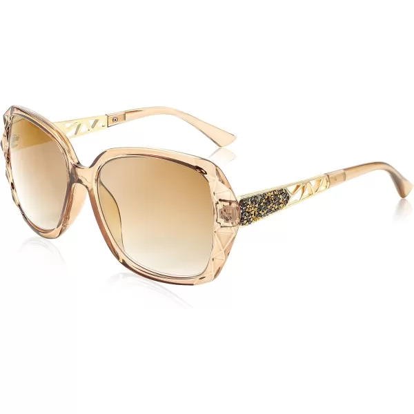 FEISEDY Women Square Reading Sunglasses Sparkling Composite Shiny Frame Sun Reader Glasses B2923Champagne
