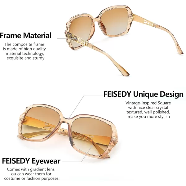FEISEDY Women Square Reading Sunglasses Sparkling Composite Shiny Frame Sun Reader Glasses B2923Champagne