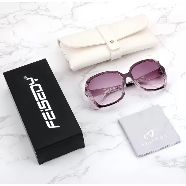 FEISEDY Women Square Reading Sunglasses Sparkling Composite Shiny Frame Sun Reader Glasses B2923Dark Rose Purple