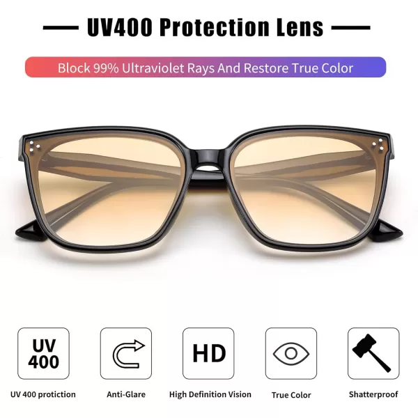 FEISEDY Women Trendy Square Sunglasses Oversized Vintage Cute Classic Simple Men Sun Glasses UV400 B0118Black Frame  Gradual Setting Sun Lens